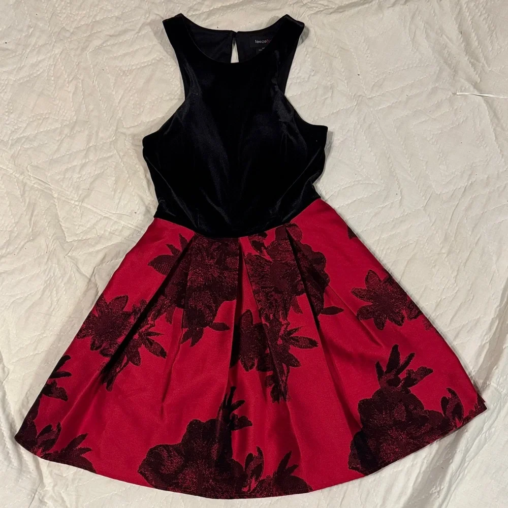 Teeze Me Black and Red Floral Mini Dress 3/4